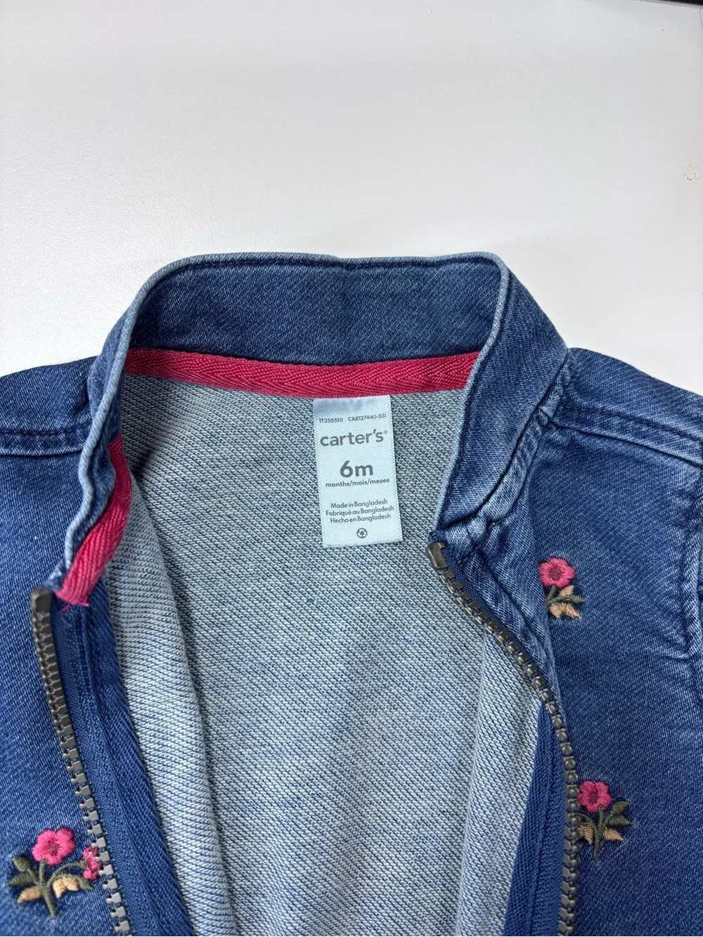 Carter's Blue Denim Jacket with Pink Rose Embroidery Size 6M